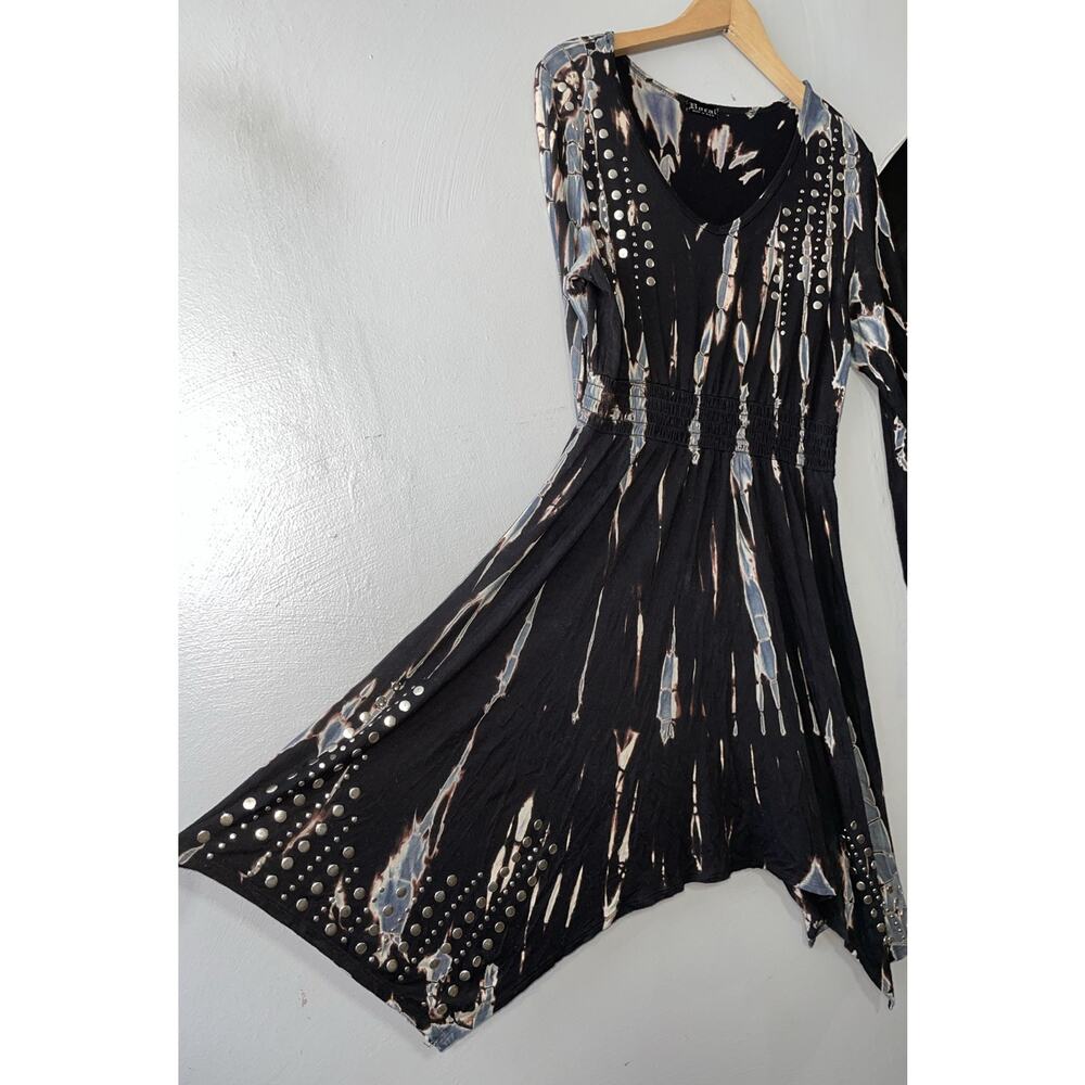 Vocal Dress Fits Size Small Black Tie Dye Jersey Knit Studded Whimsigoth Witchy